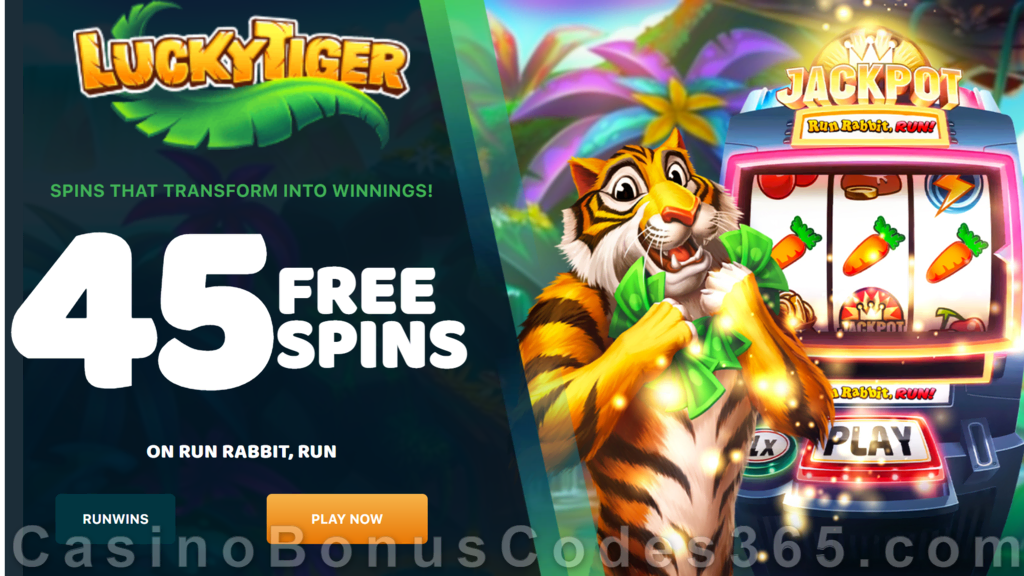 Lucky Tiger Casino 45 FREE Spins on Run Rabbit Run Special New RTG Game Sign Up Offer