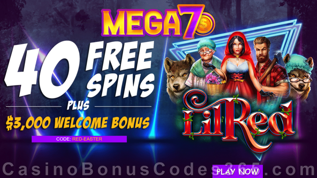 Mega7s Casino 40 FREE Spins New RTG Game Lil Red Offer