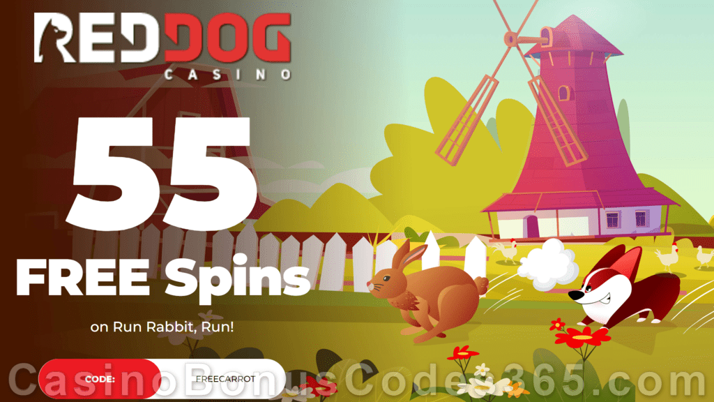 Red Dog Casino 55 FREE Run Rabbit Run Spins Special NEW RTG Game No Deposit Offer