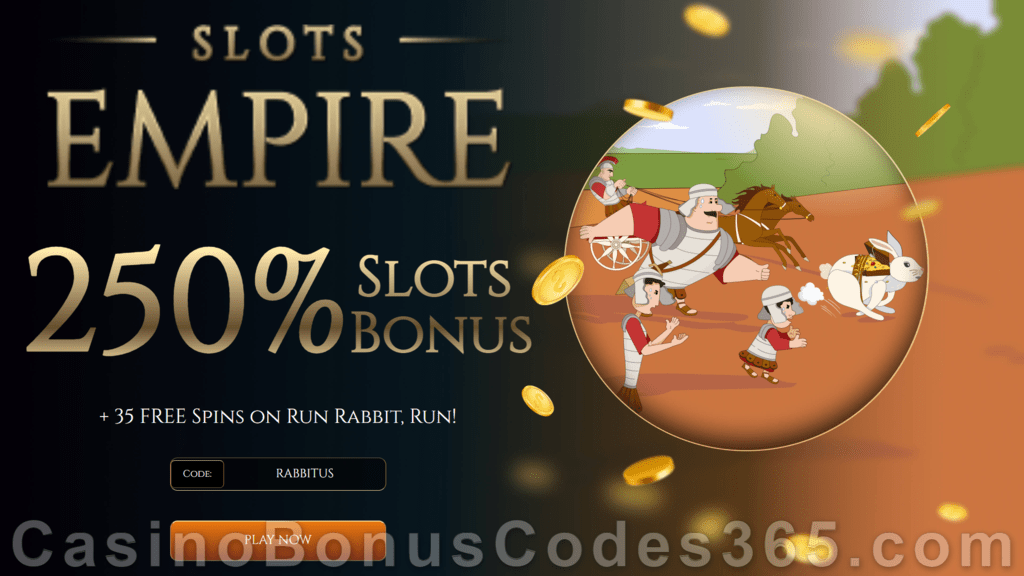 Slots Empire 250% Match Bonus plus 25 FREE RTG Run Rabbit Run Spins Special Sign Up Offer