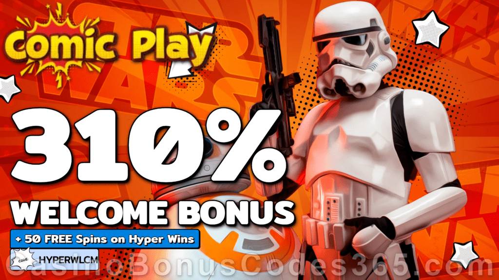 ComicPlay Casino 310% Match plus 50 FREE RTG Hyper Wins Spins Mega Welcome Bonus Pack