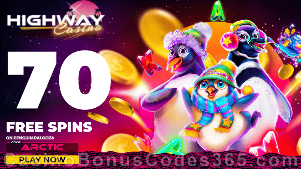 Highway Casino 70 FREE RTG Penguin Palooza Spins No Deposit New Players Promo