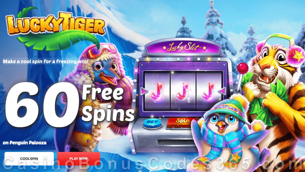 Lucky Tiger Casino 60 FREE Spins on Penguin Palooza Special New RTG Game Sign Up Offer