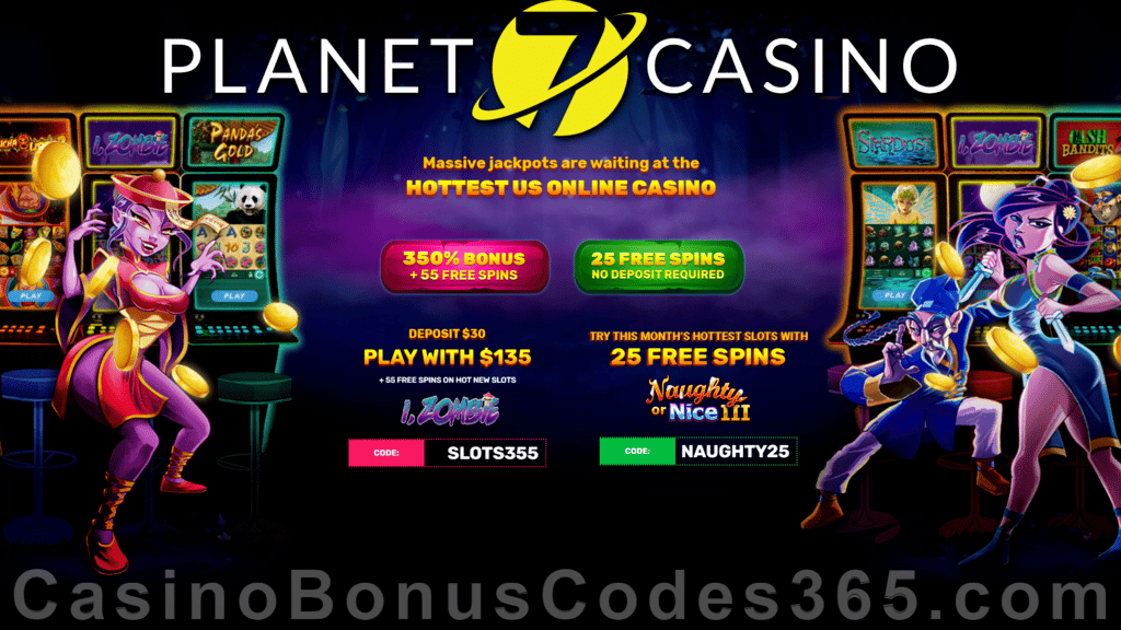 Planet 7 Casino 350% Match Bonus plus 80 FREE Spins Welcome Package RTG iZombie Naughty or Nice III