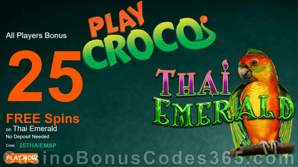 PlayCroco 25 FREE RTG Thai Emerald Spins No Deposit Welcome Deal