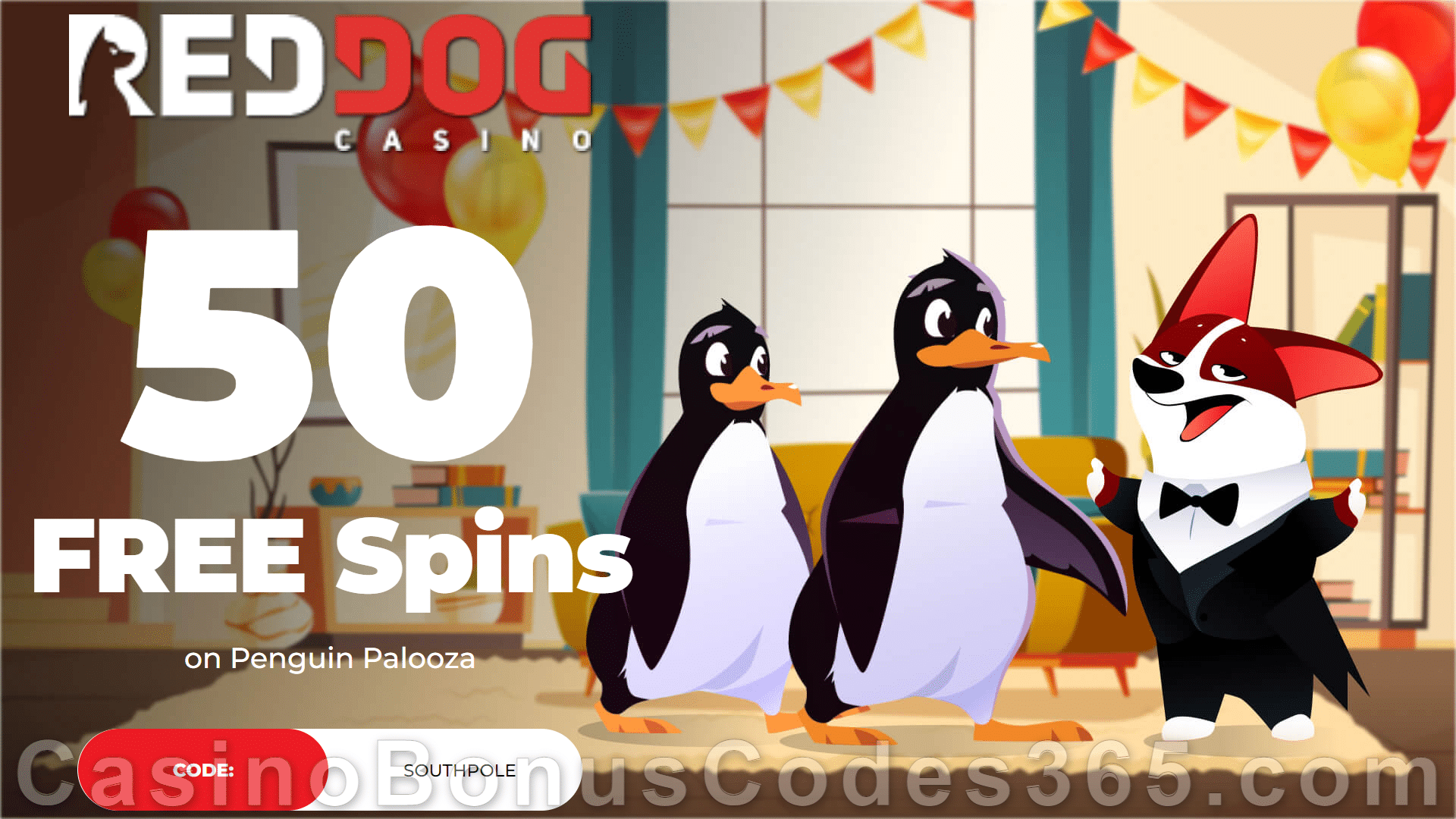 Red Dog Casino 50 FREE Penguin Palooza Spins Special NEW RTG Game No Deposit Offer