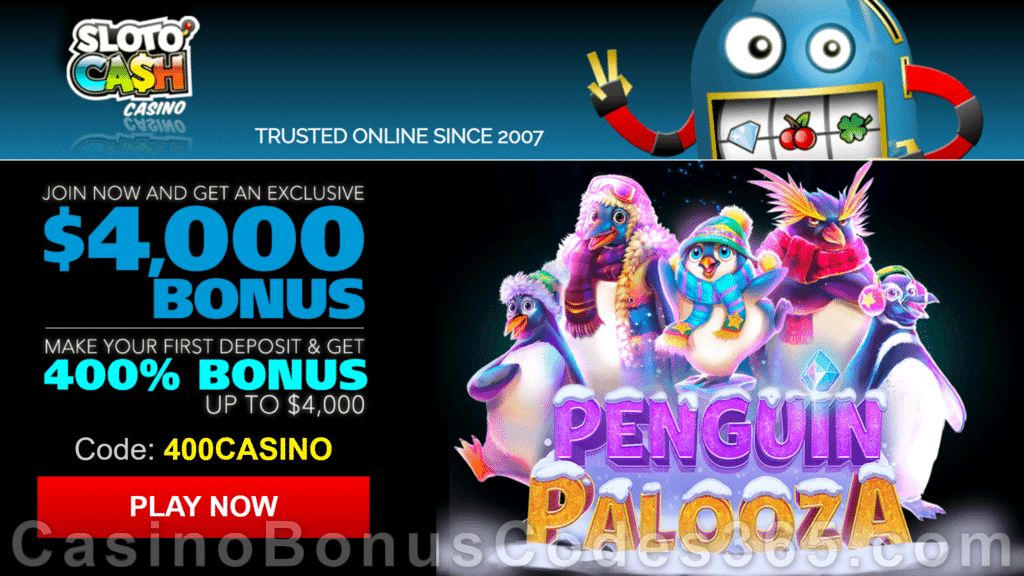 SlotoCash Casino RTG Penguin Palooza 400% Welcome Bonus