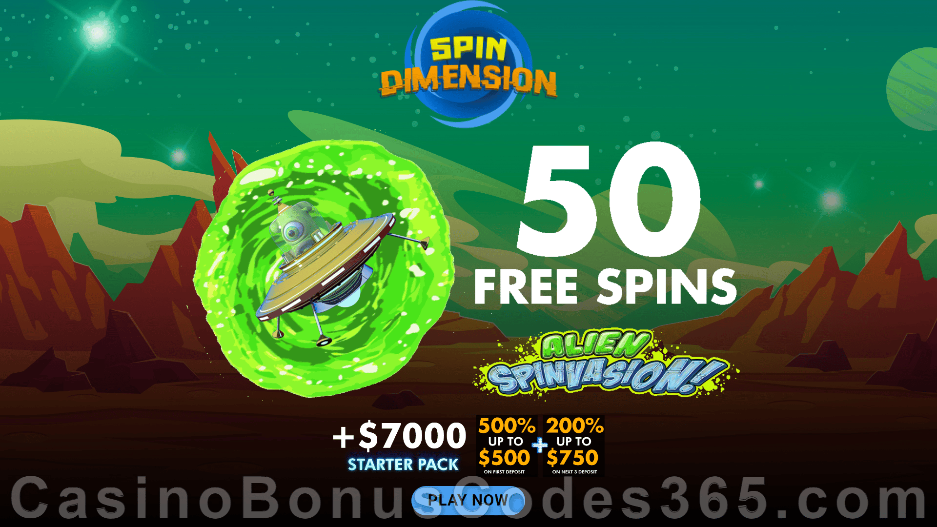 SpinDimension 50 FREE Spins on Rival Gaming Alien Spinvasion Exclusive No Deposit Welcome Deal