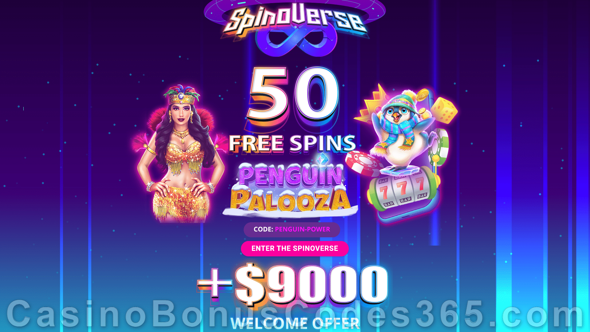 SpinoVerse 50 FREE Spins on RTG Penguin Palooza Exclusive No Deposit Sign Up Offer