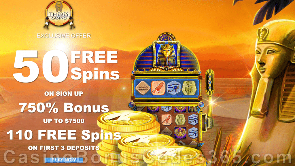 Thebes Casino 50 FREE Spins No Deposit Welcome Bonus