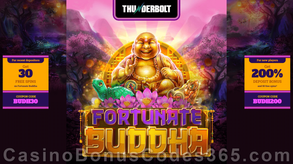 Thunderbolt Casino 200% Match up to R10000 Bonus plus 30 FREE RTG Fortunate Buddha Spins Welcome Bonus Pack