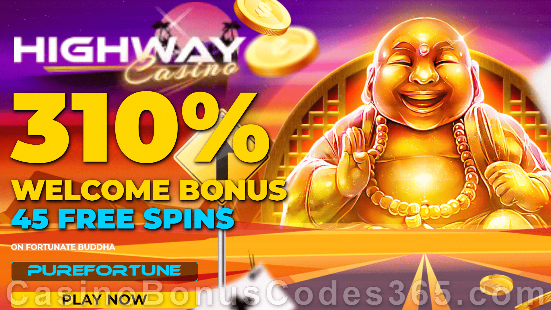 Highway Casino 45 FREE RTG Fortunate Buddha Spins No Deposit New Players Promo