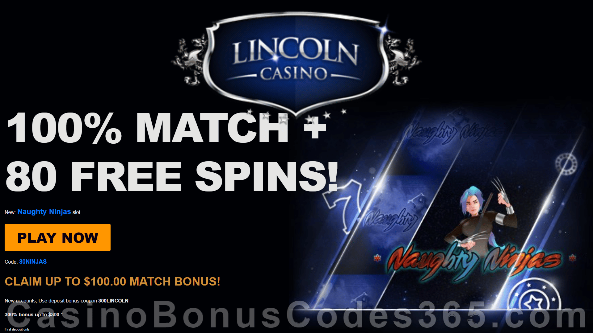 Lincoln Casino Special 20 FREE Spins on Naughty Ninjas No Deposit New WGS Game Promotion