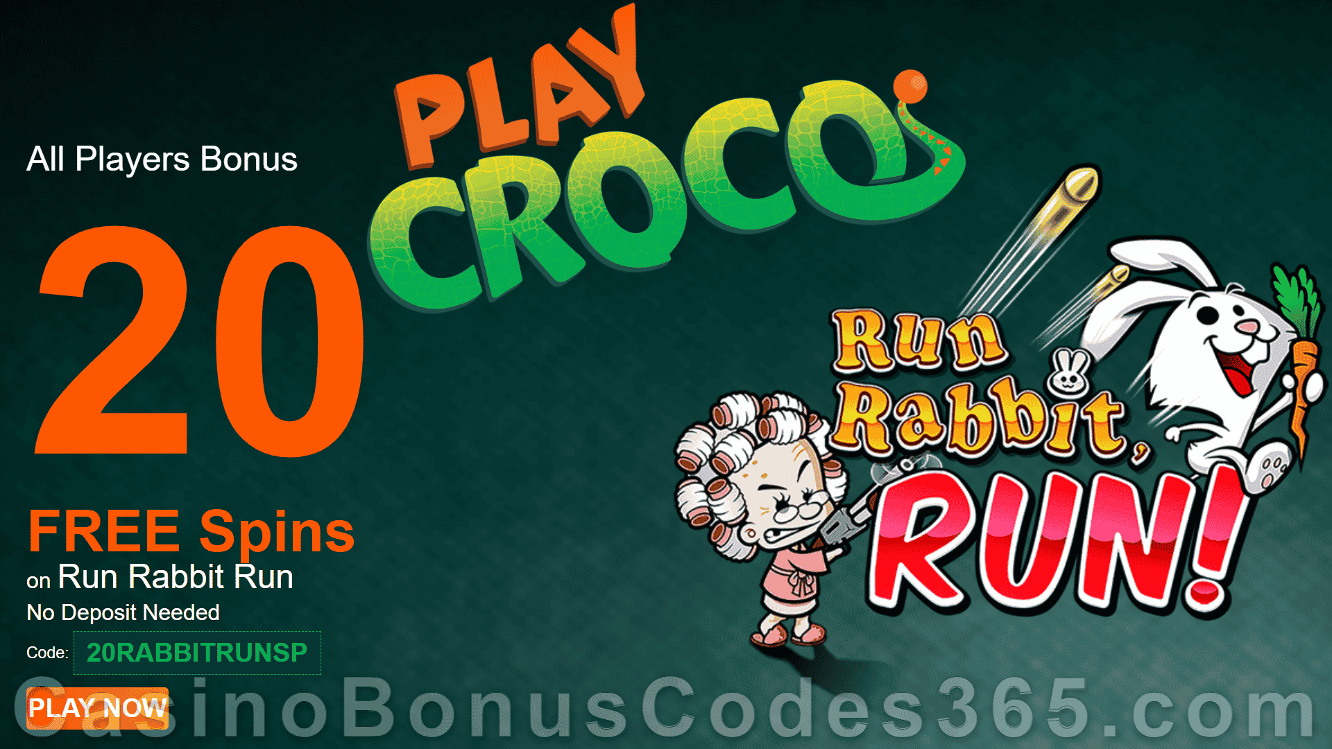 PlayCroco 20 FREE RTG Run Rabbit Run Spins No Deposit Welcome Deal