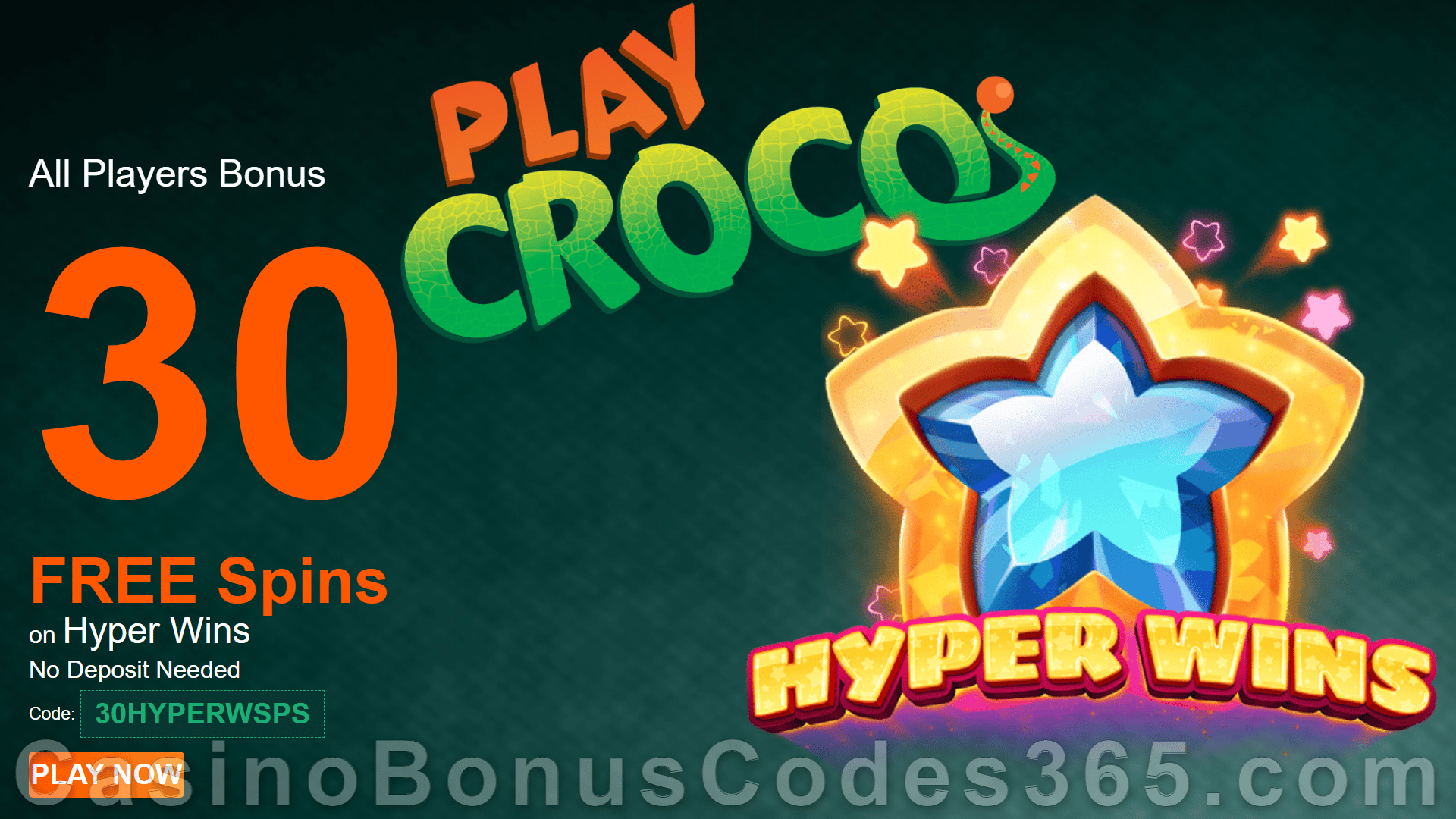 PlayCroco 30 FREE RTG Hyper Wins Spins No Deposit Welcome Deal