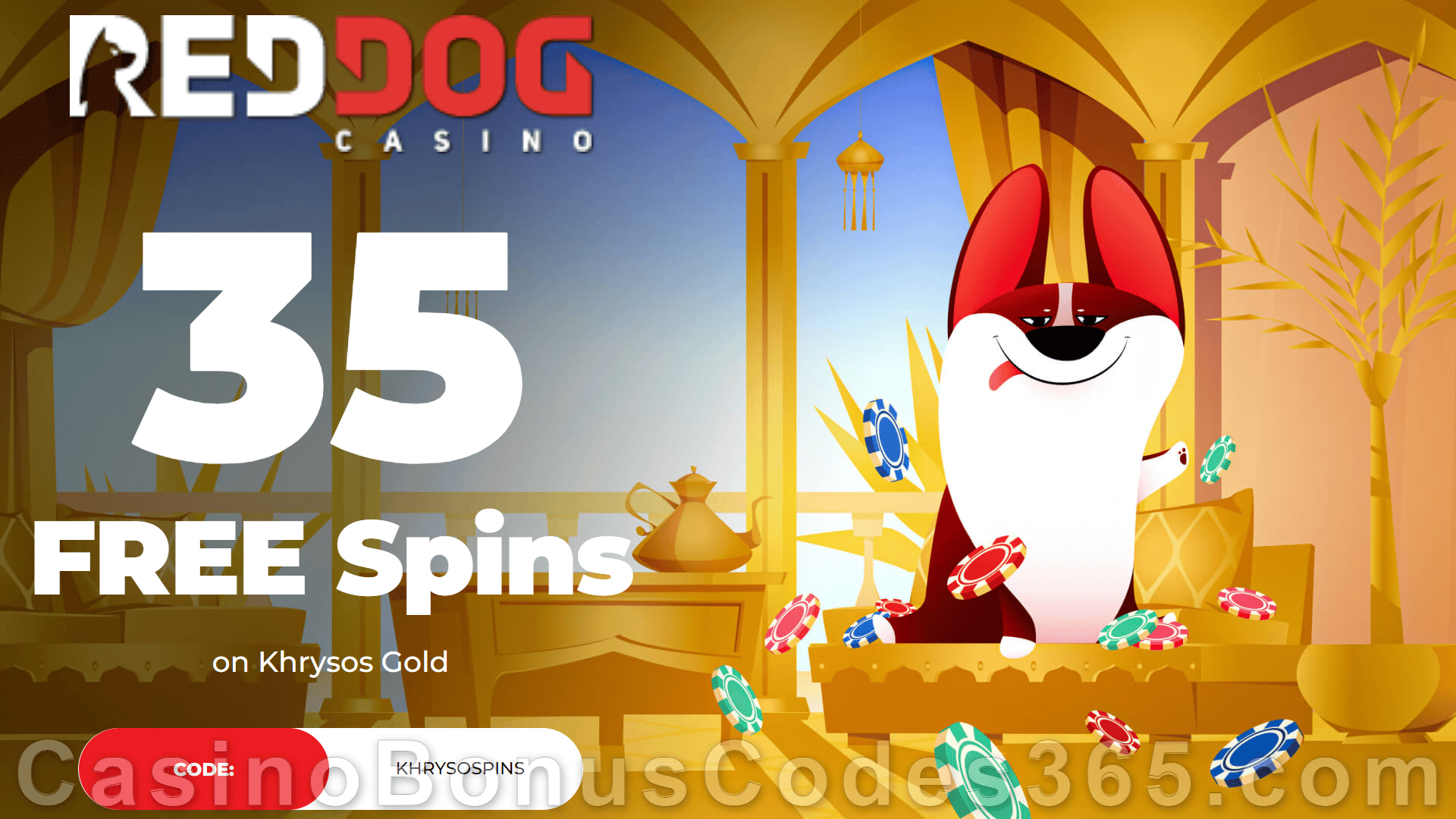 Red Dog Casino 35 FREE Khrysos Gold Spins Special NEW RTG Game No Deposit Offer