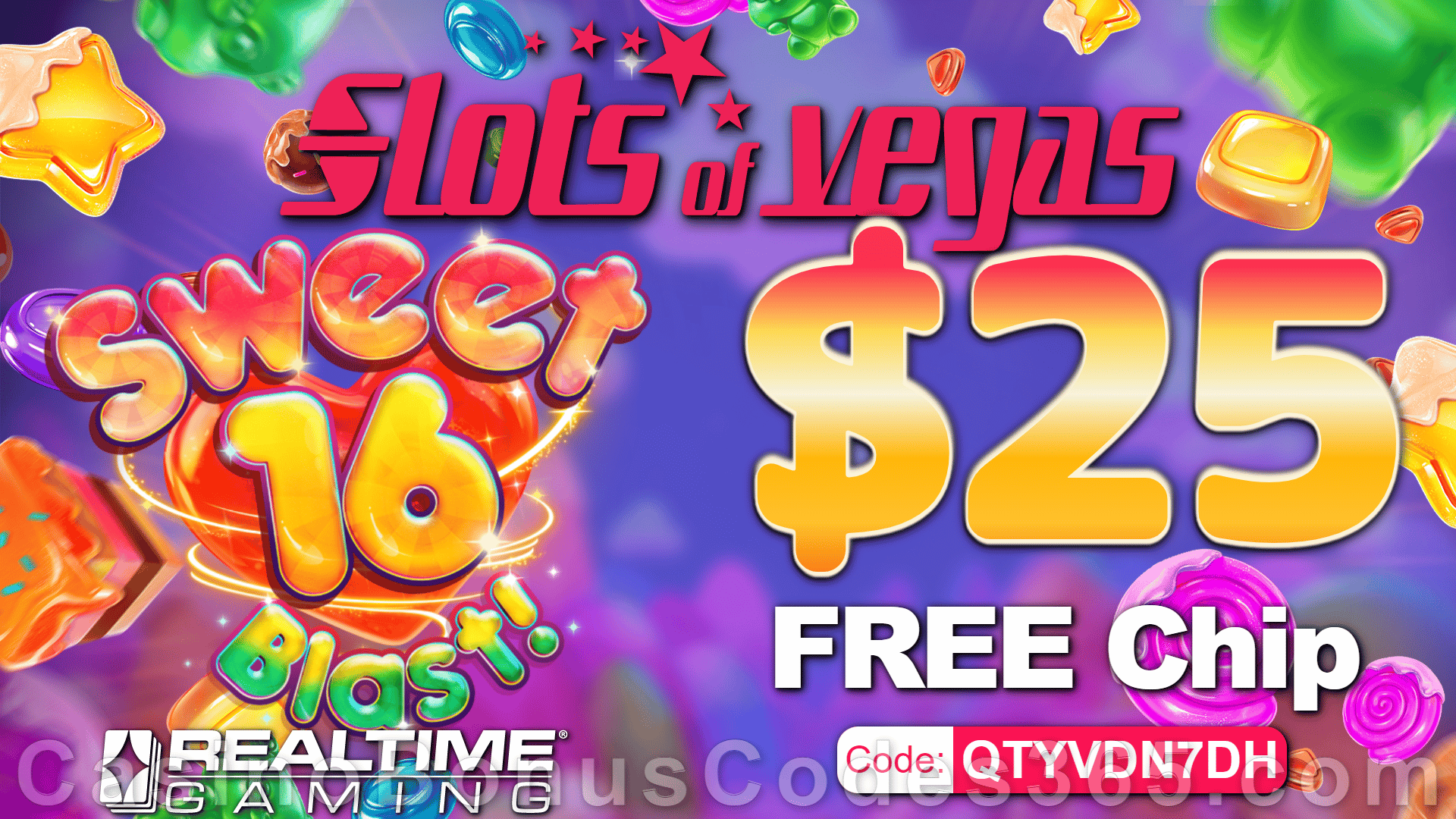 Slots of Vegas Sweet 16 Blast New RTG Game $25 FREE Chip No Deposit Offer