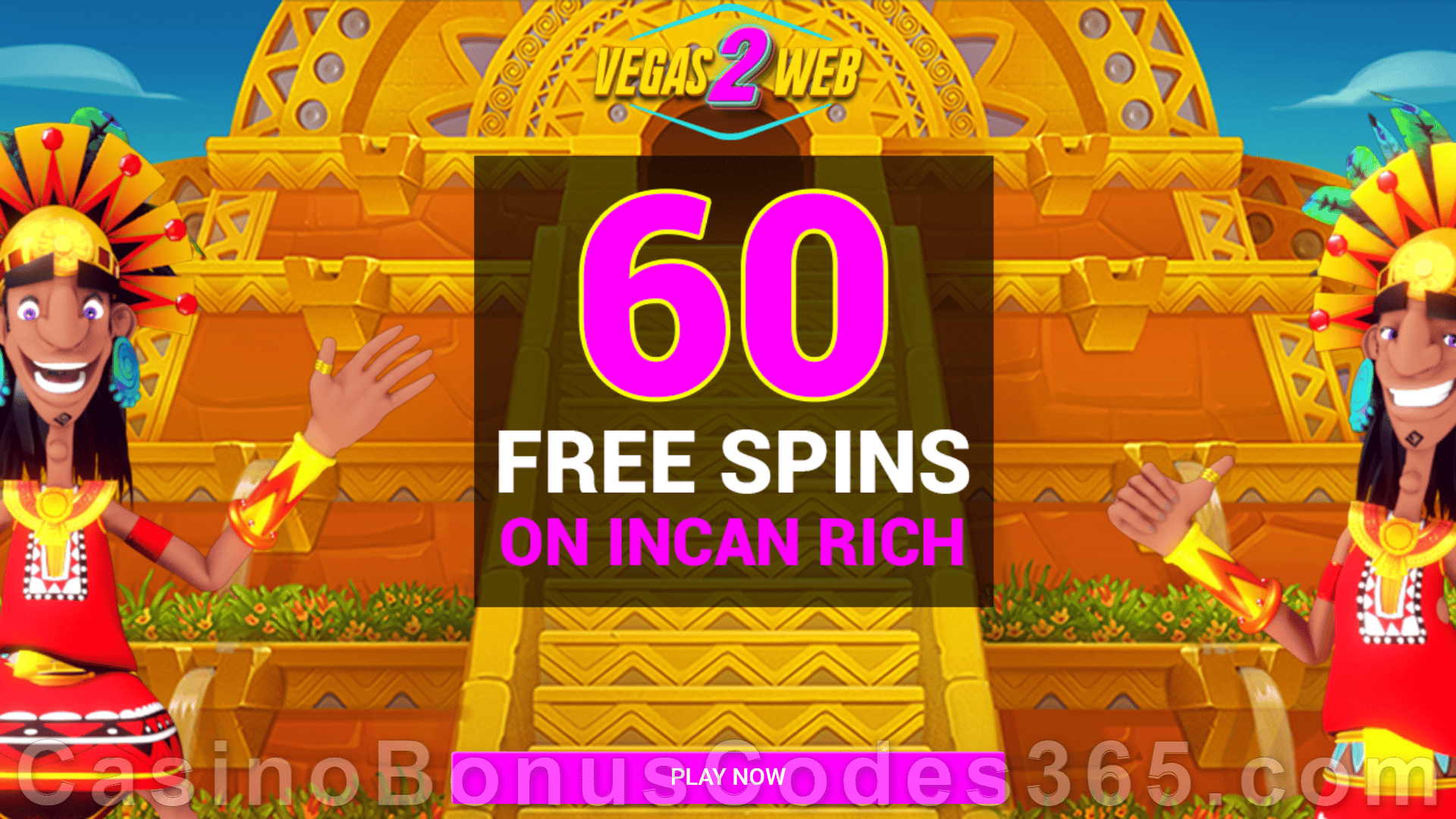 Vegas2Web Casino Exclusive 60 FREE Rival Gaming Incan Rich Spins No Deposit Sign Up Offer