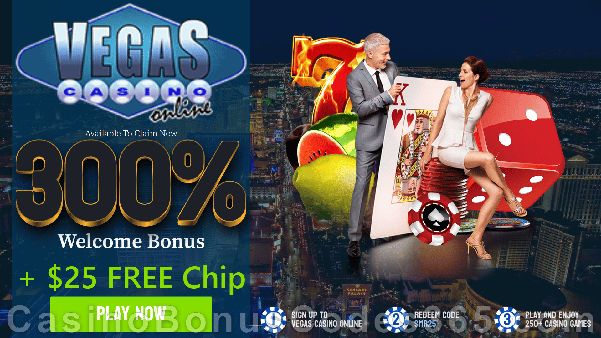 Vegas Casino Online $25 FREE Chip RTG No Deposit summer Deal plus 300% Match Welcome Bonus Special Package