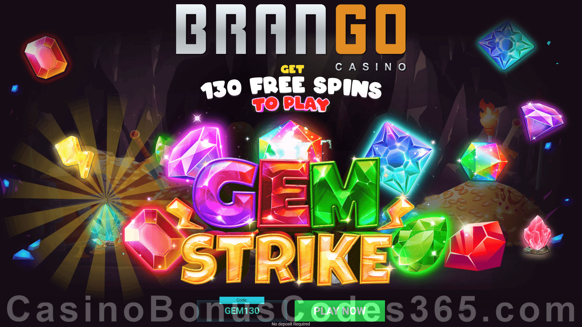 Casino Brango 130 FREE Spins on RTG Gem Strike Mega Welcome Offer