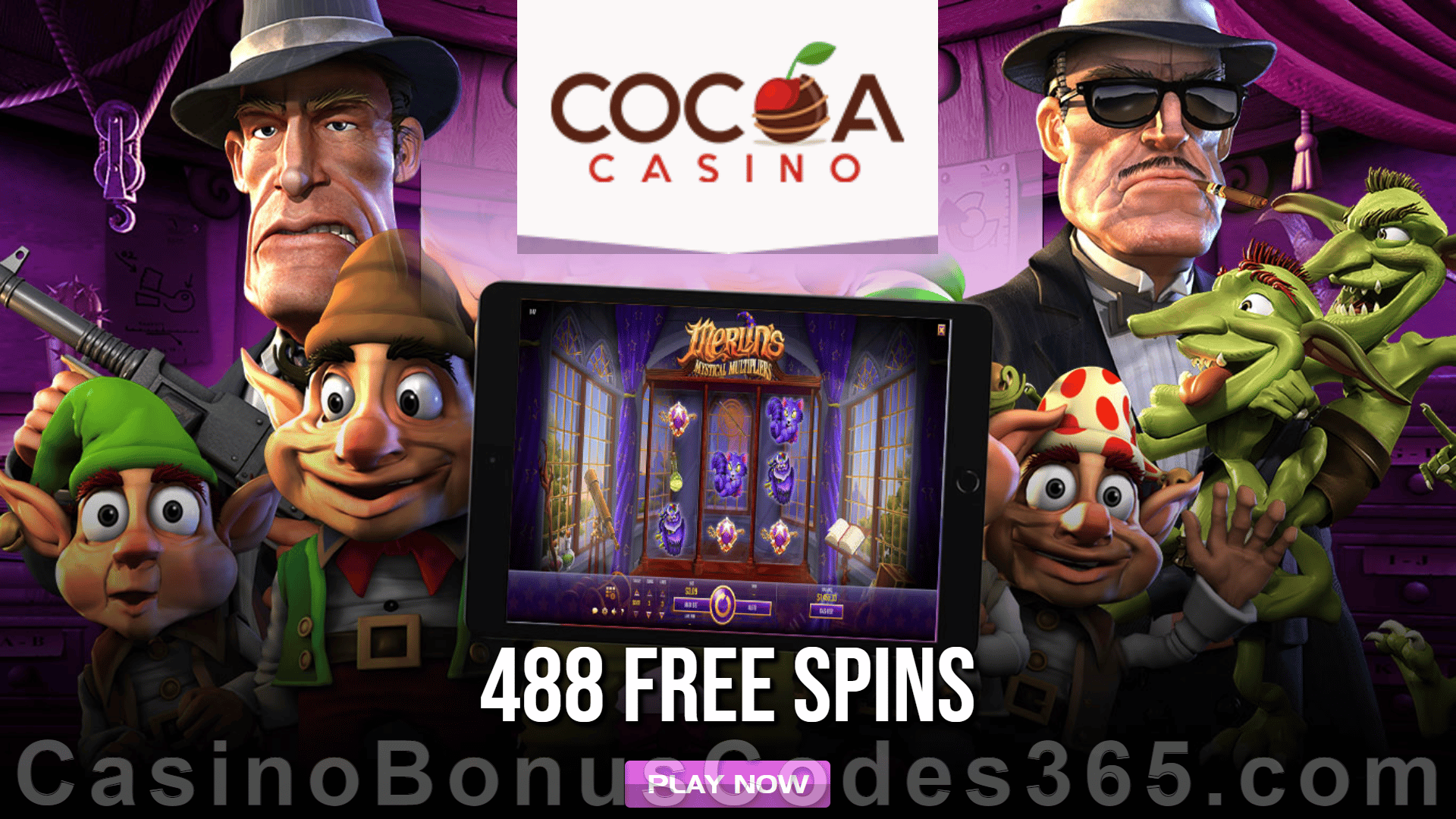 Cocoa Casino 488 FREE Rival Gaming Merlin's Mystical Multipliers Spins July Super Monthly Promo