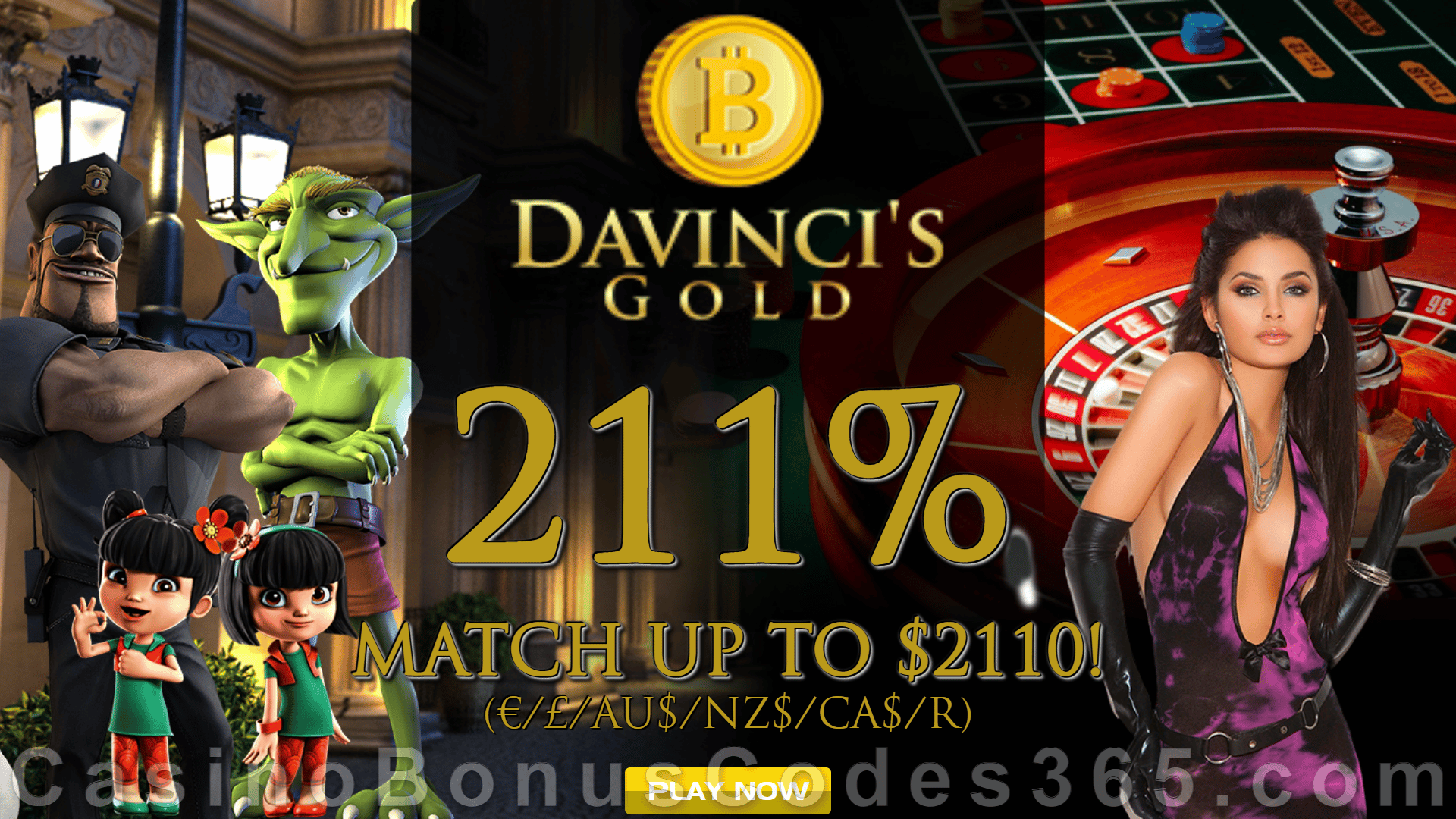 Da Vinci's Gold 211% Match Bonus July Special Monthly Offer