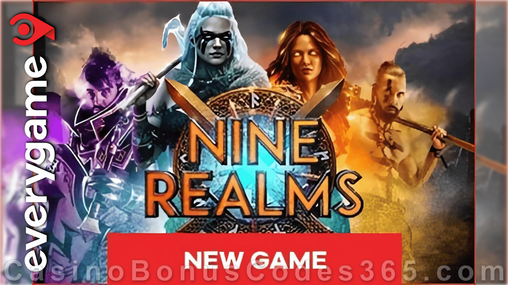 Everygame Casino Red 125% Match Bonus plus 50 FREE Spins New RTG Game RTG Nine Realms Special Deposit Promo