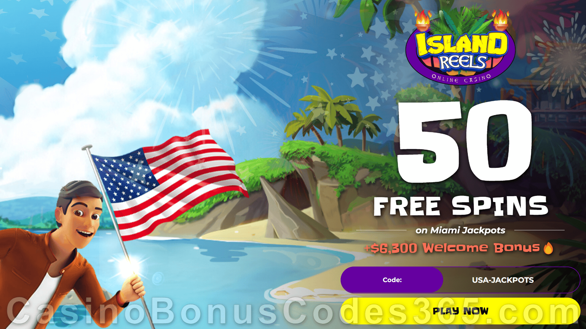 Island Reels 50 FREE Spins on RTG Miami Jackpots Exclusive No Deposit Sign Up Offer