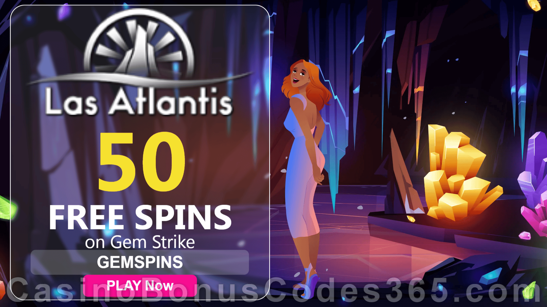 Las Atlantis Casino 50 FREE Spins on Gem Strike New RTG Game Special Deal