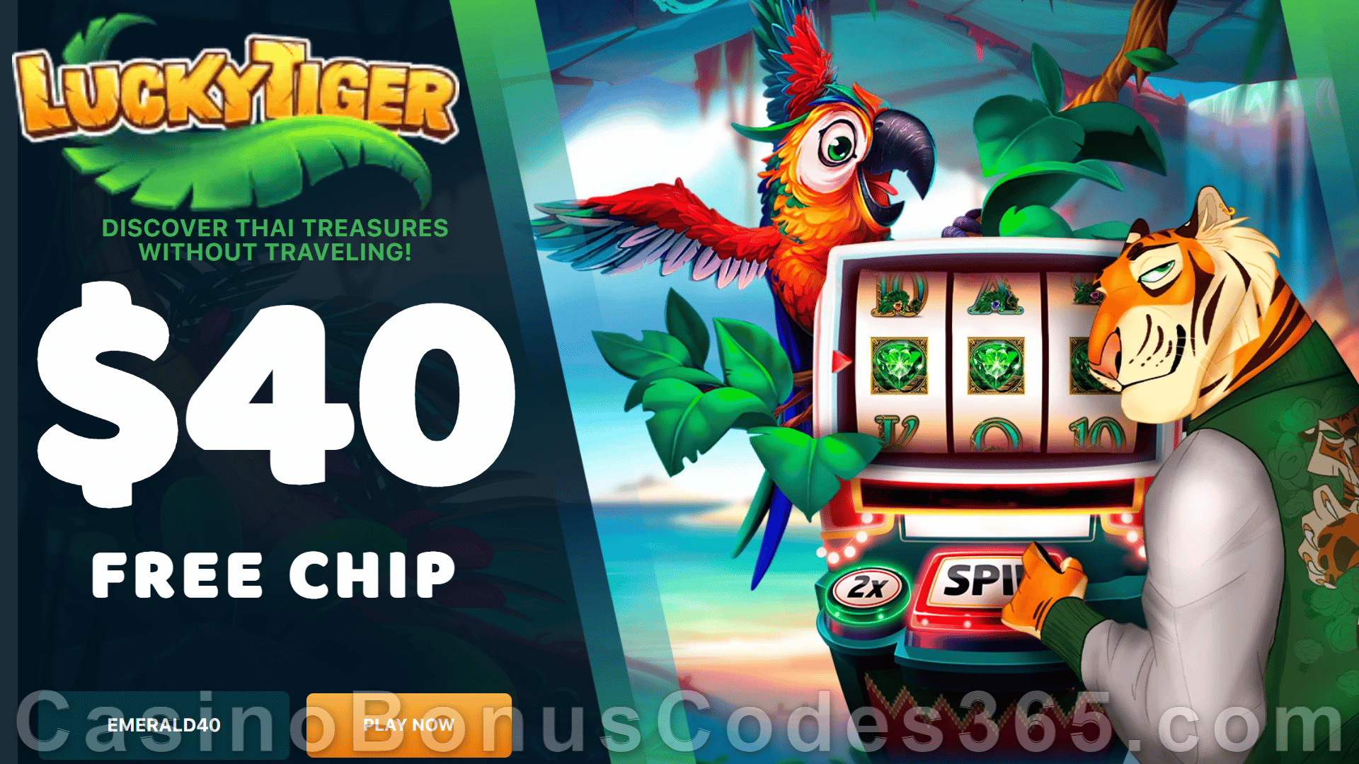 Lucky Tiger Casino 40 FREE Chip No Deposit Reward Casino Bonus Codes 365