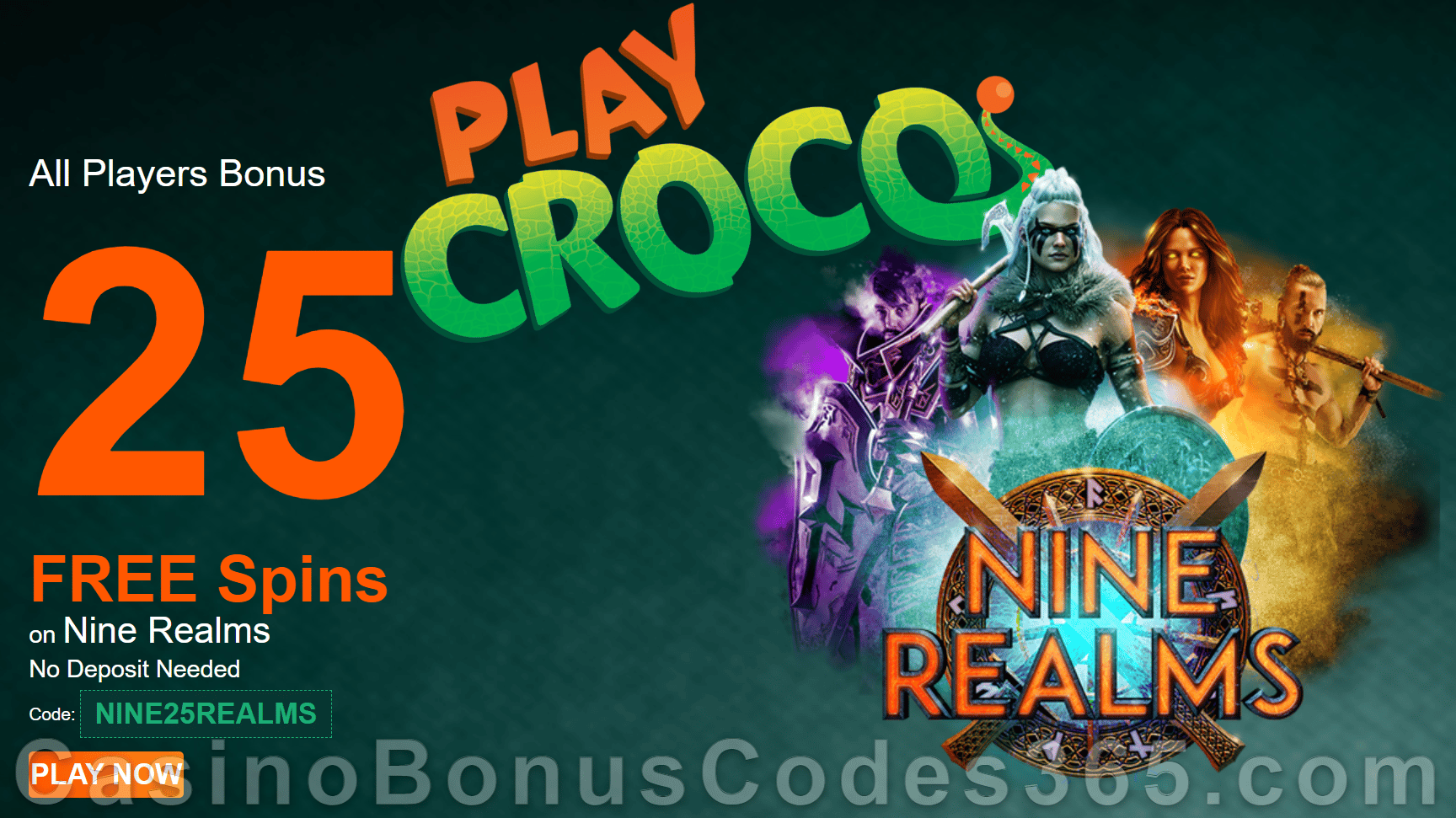 PlayCroco 25 FREE Spins on RTG Nine Realms New Players Special Offer