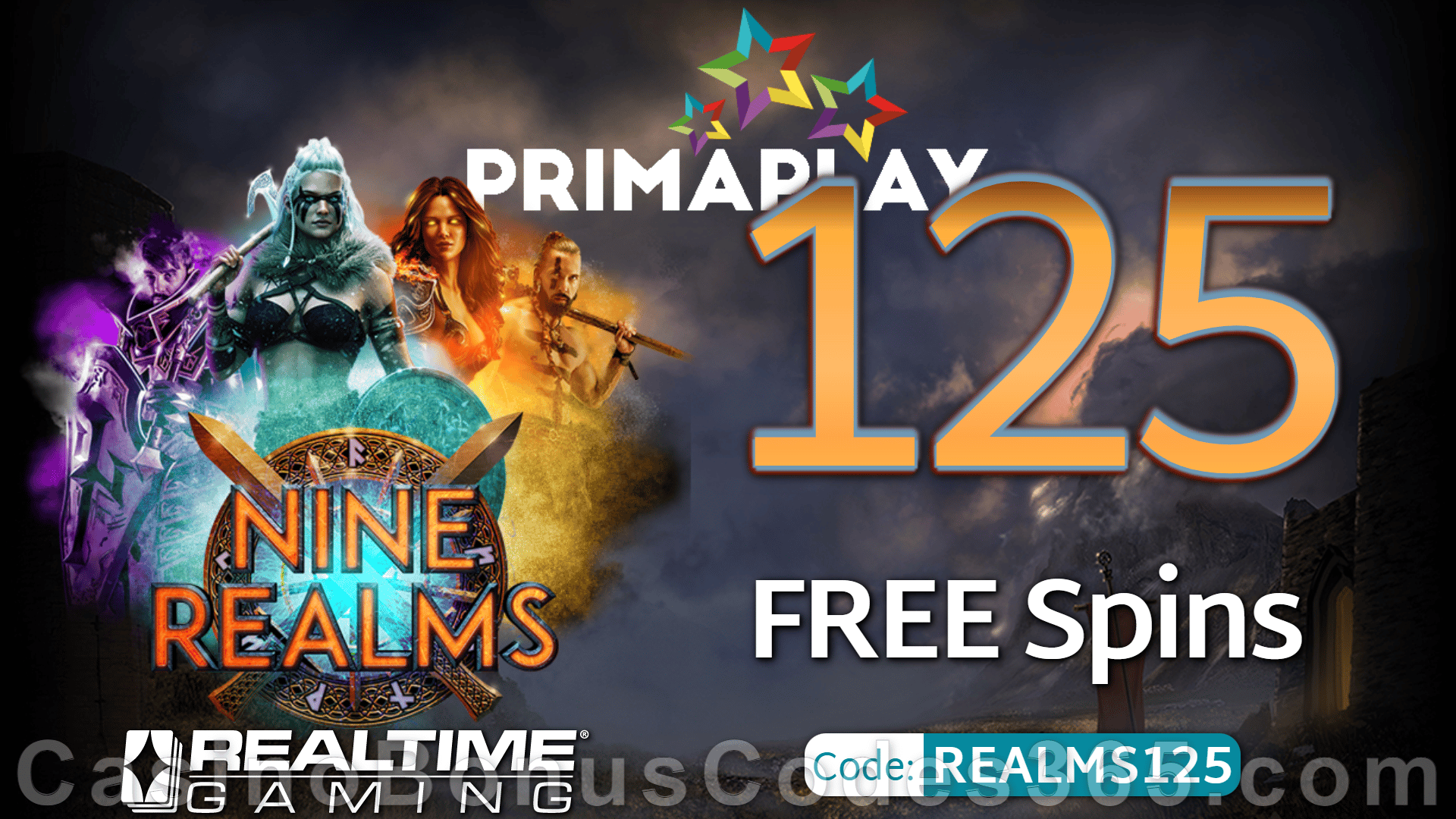 Prima Play Nine Realms 125 FREE Spins Special New RTG Game Deal