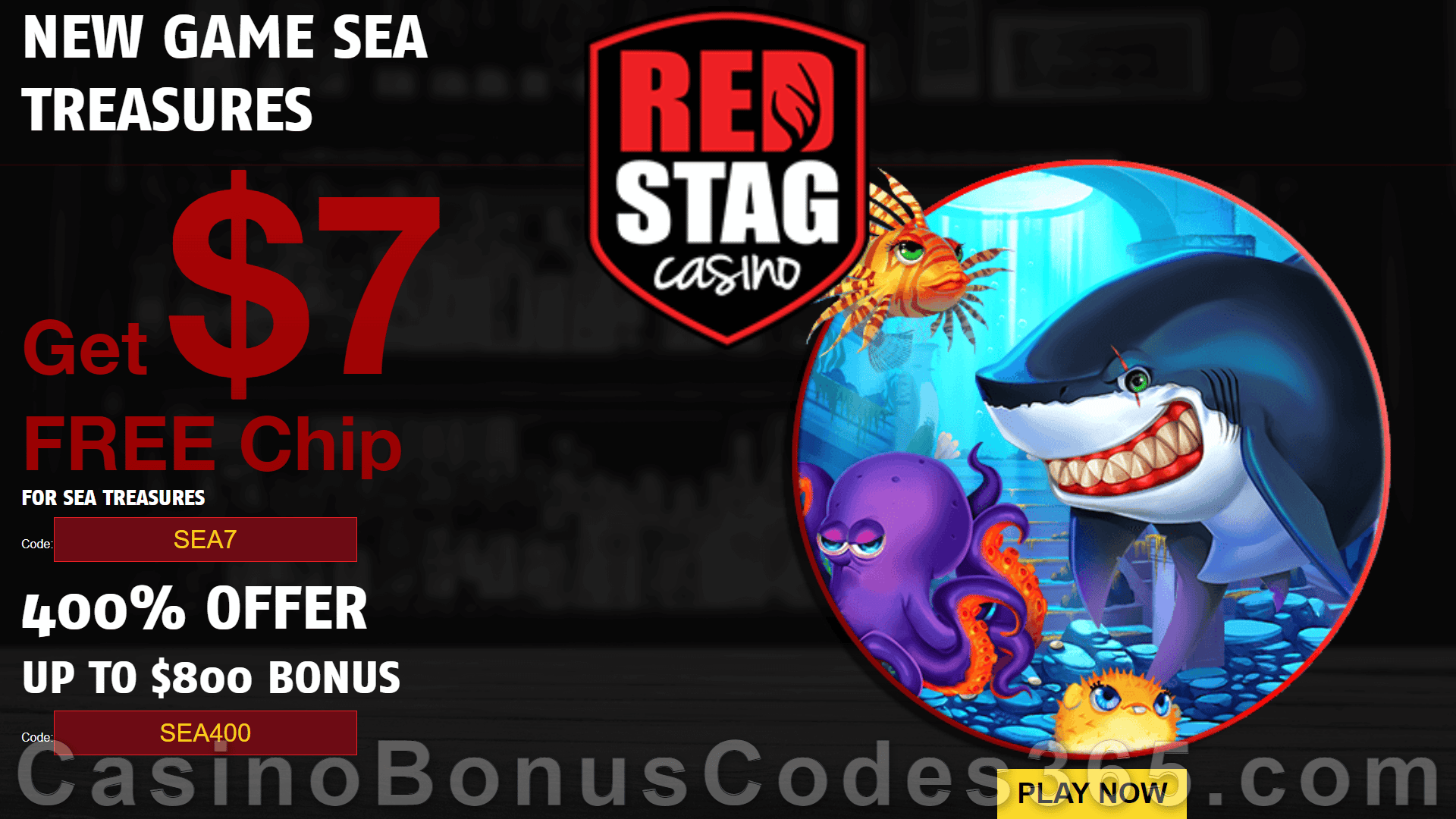 Red Stag Casino 68 FREE Spins on Sea Treasures plus 400% Match Bonus Welcome Package