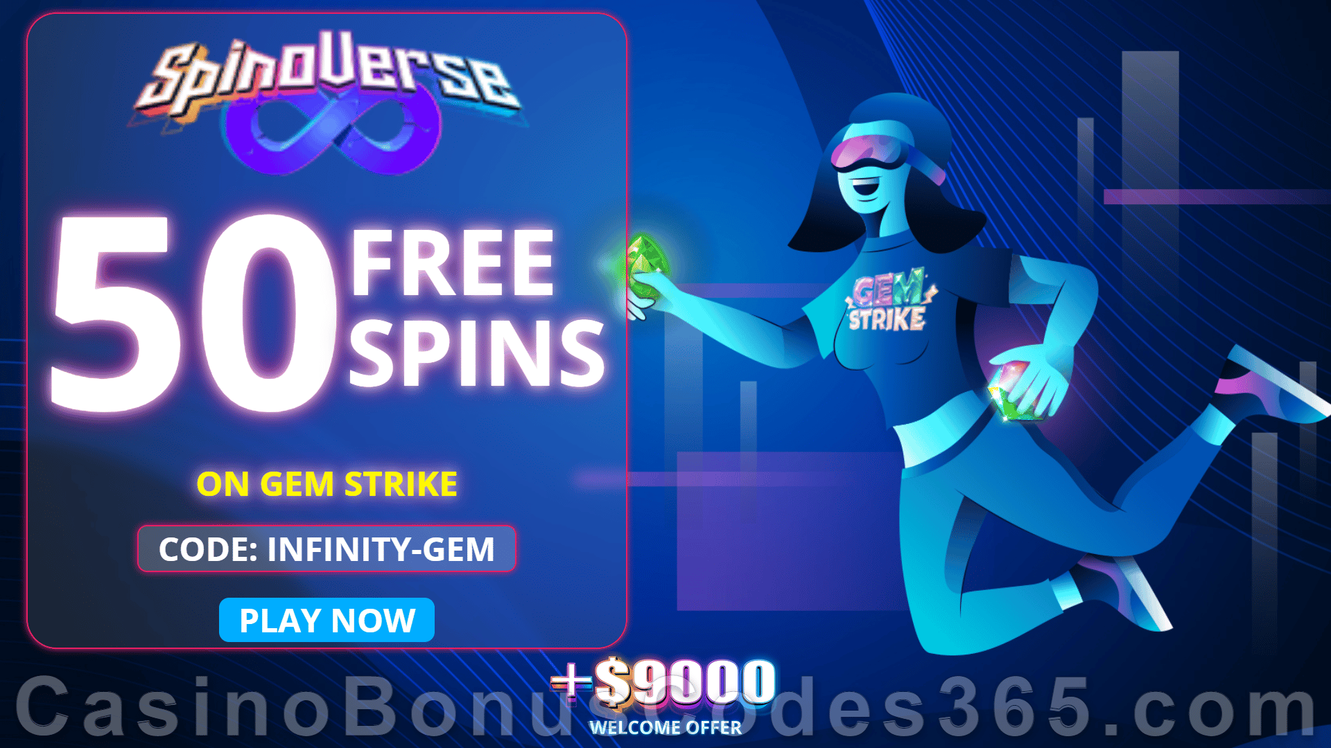 SpinoVerse 50 FREE Spins on RTG Gem Strike Exclusive No Deposit Sign Up Offer