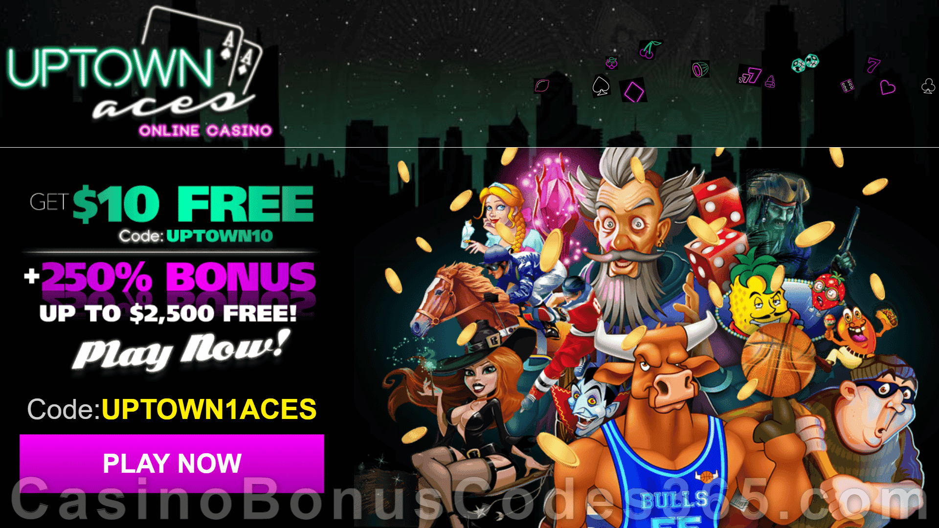 Uptown Aces $10 FREE Chips plus 250% Match Bonus