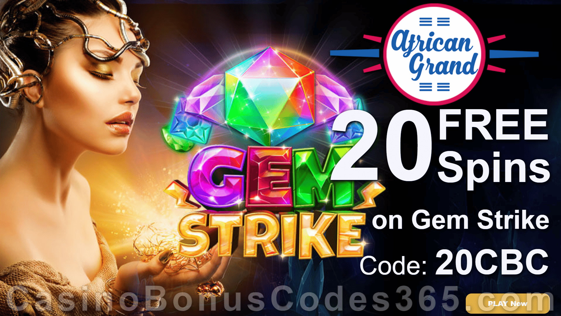 African Grand Online Casino 20 FREE Gem Strike Spins Special New RTG Game Welcome Deal