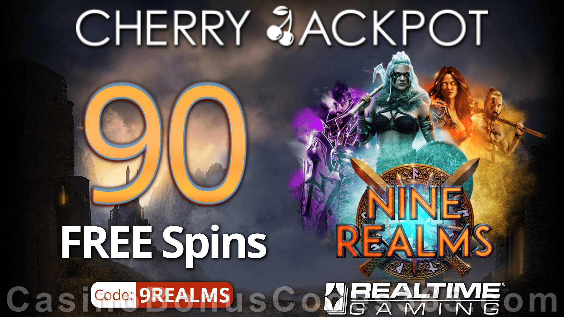 Cherry Jackpot 90 FREE Spins on Nine Realms New RTG Game No Deposit Special Deal