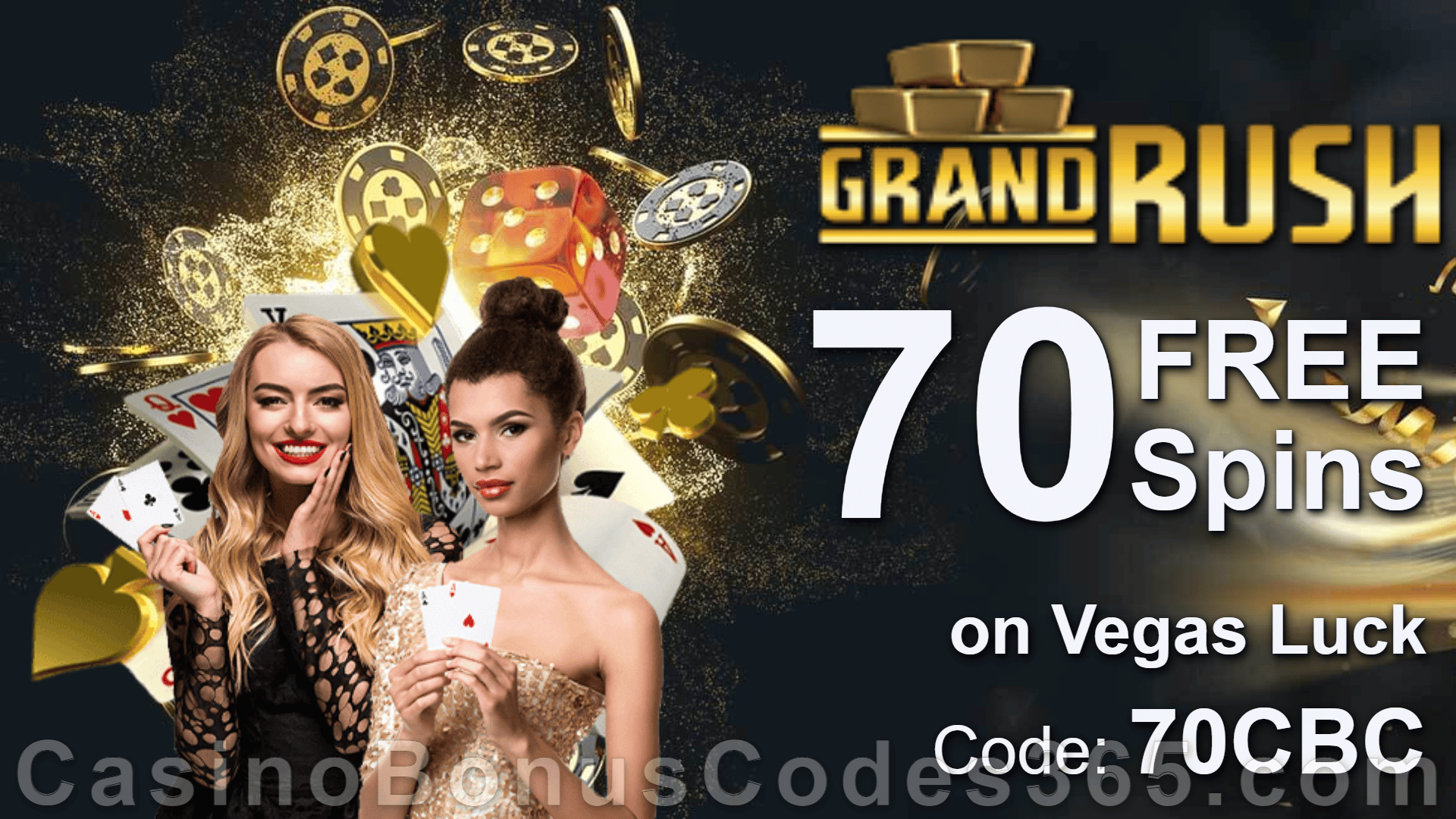 Grand Rush Exclusive 70 FREE Saucify Luck Vegas Spins No Deposit Welcome Deal