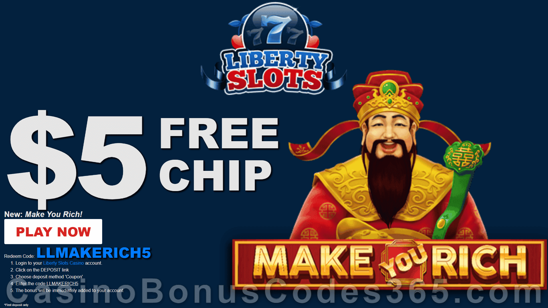 Liberty Slots 50 FREE Make You Rich Spins New WGS Game No Deposit Deal