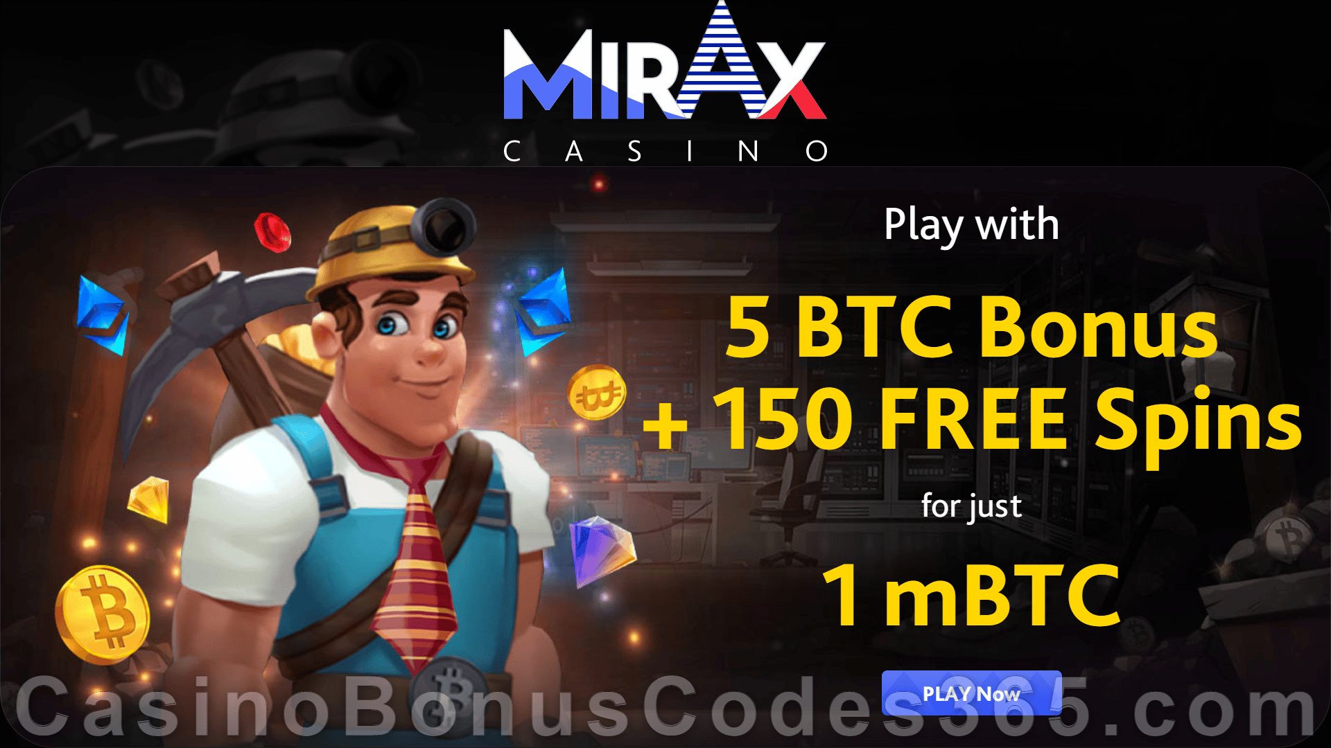 Mirax Casino 5 BTC plus 100 FREE Spins Bitcoin Welcome Bonus