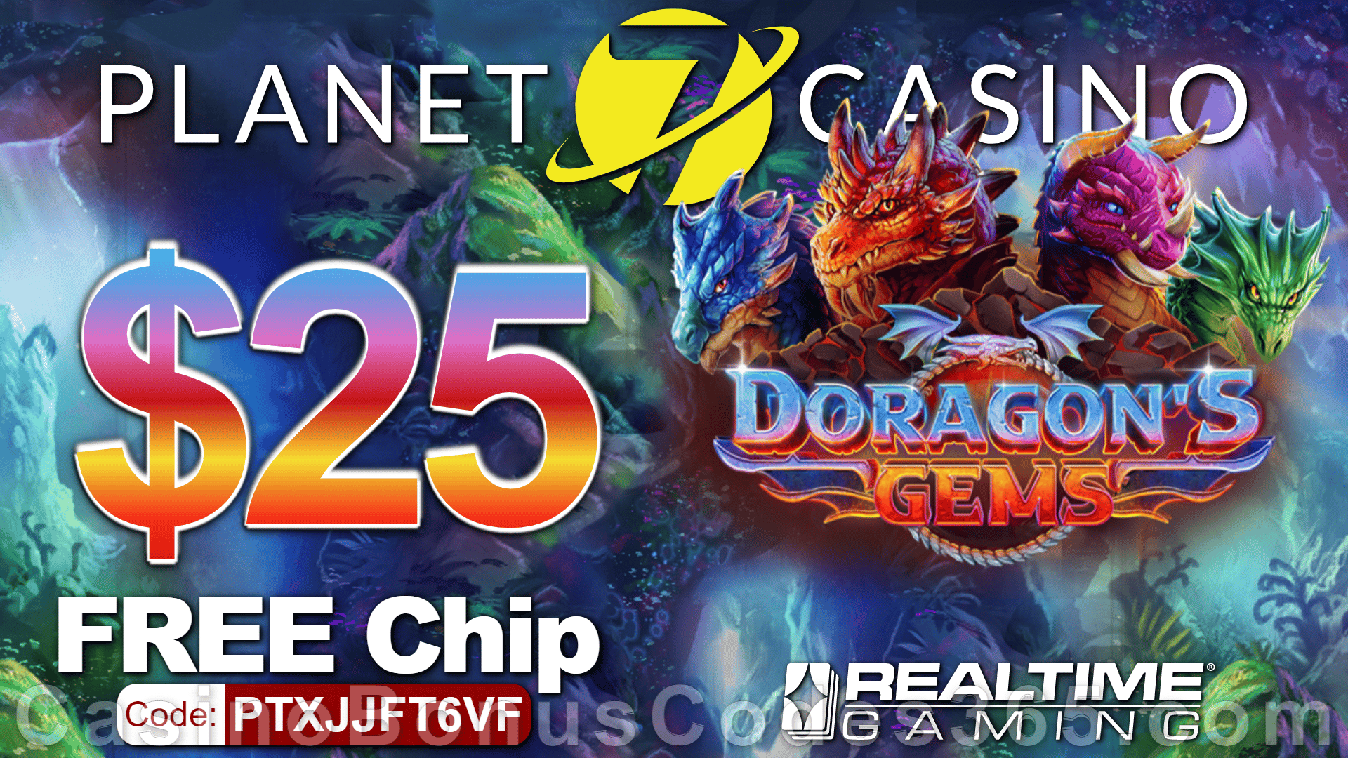 Planet 7 Casino New RTG Game Doragon's Gems $25 No Deposit FREE Chip Special Deal