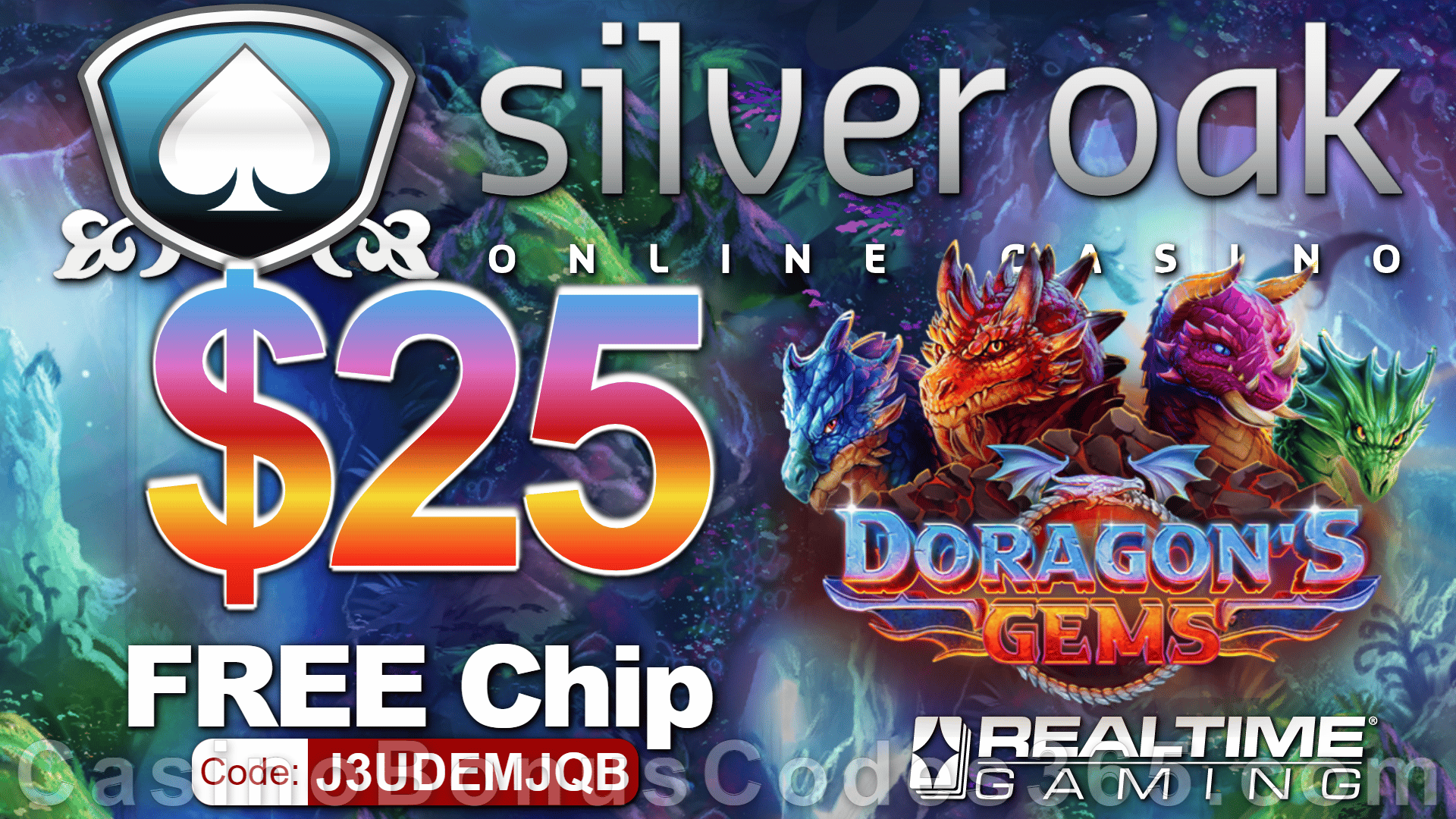 Silver Oak Online Casino New RTG Game Doragon's Gems 25 FREE Chip No