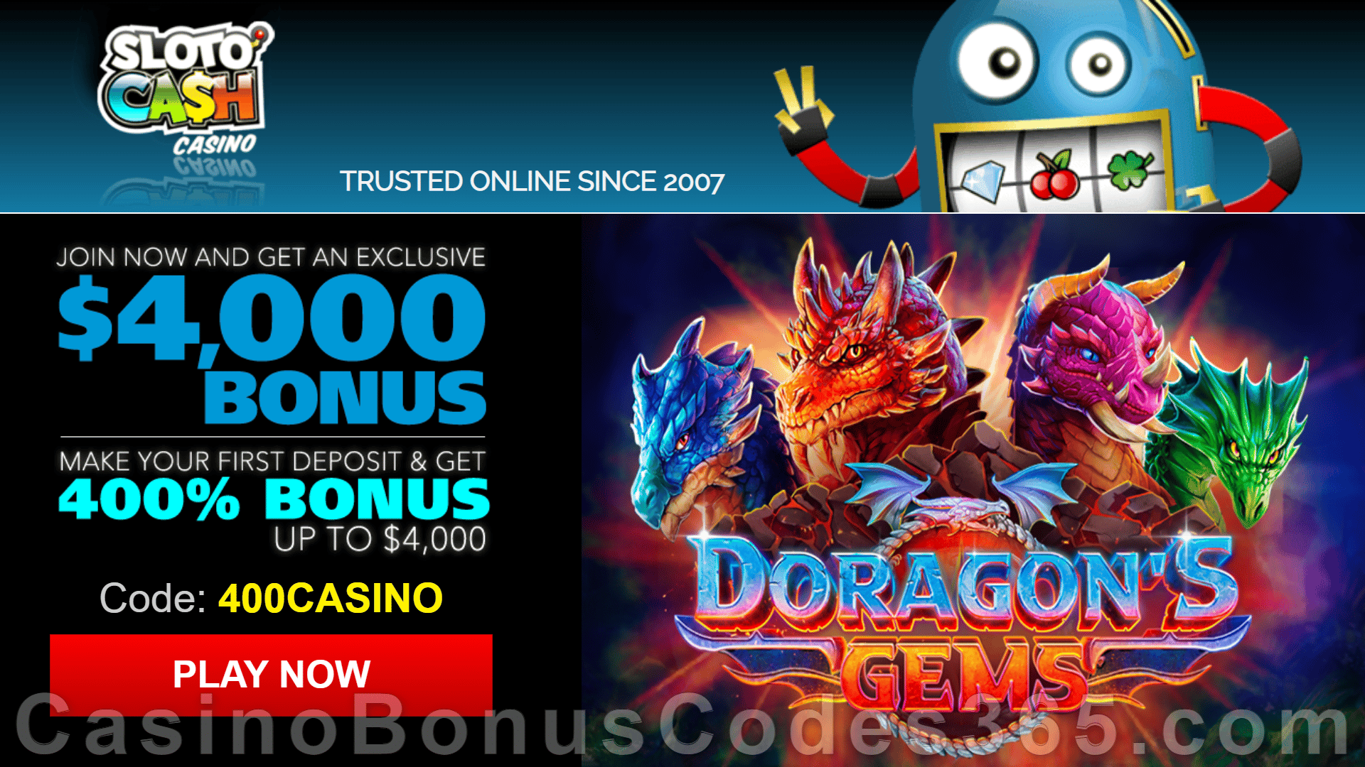 SlotoCash Casino RTG Doragon's Gems 400% Welcome Bonus