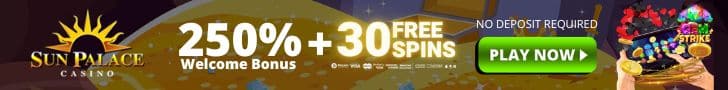 Sun Palace Casino 30 FREE RTG Gem Strike Spins plus 250% Match Bonus New Players Halloween Sign Up Pack