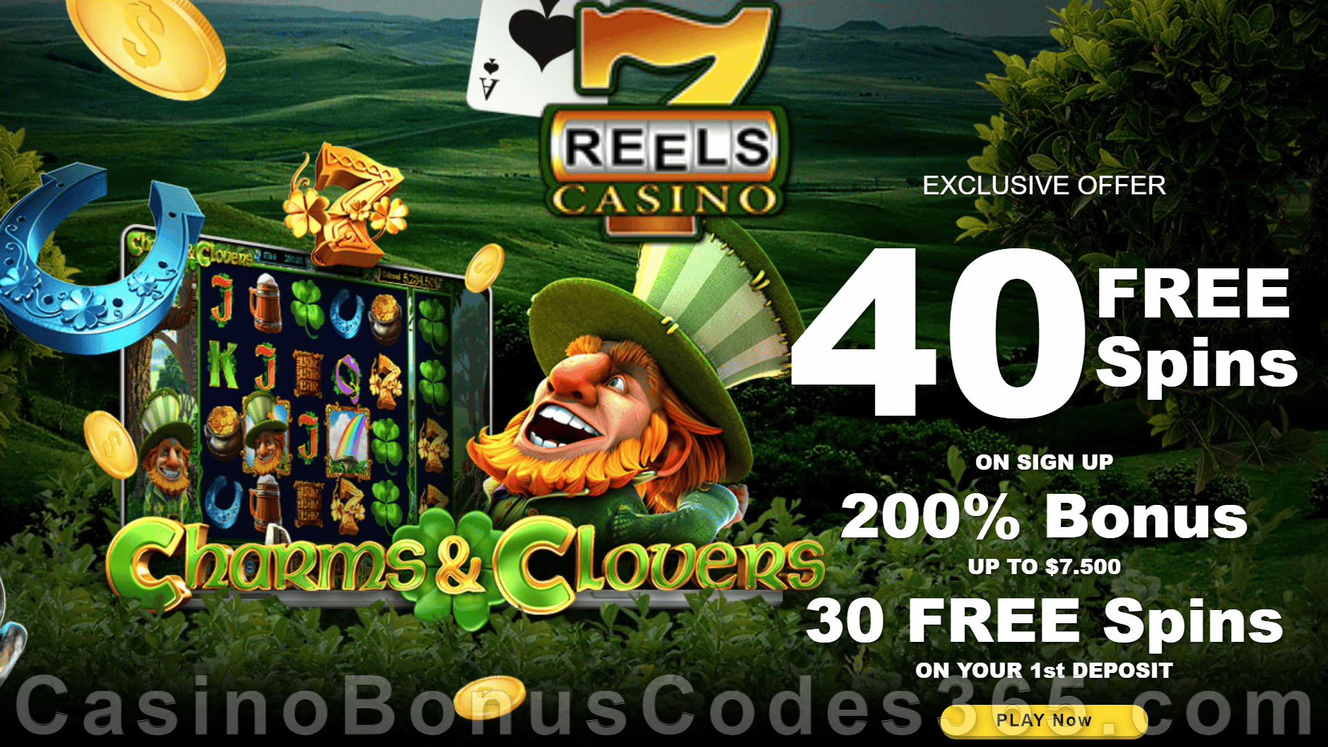 7 Reels Casino Exclusive 40 FREE Charms and Clovers Spins No Deposit Welcome Bonus