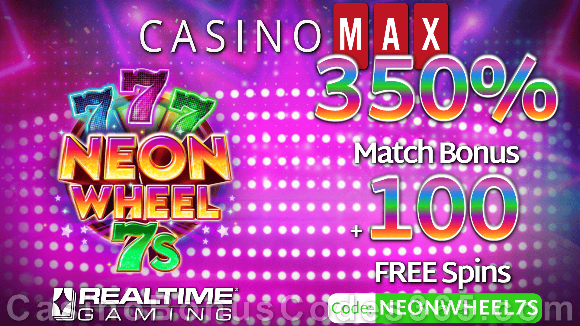 Casino Max New RTG Game 50 FREE Neon Wheel 7s Spins Special No Deposit Welcome Offer