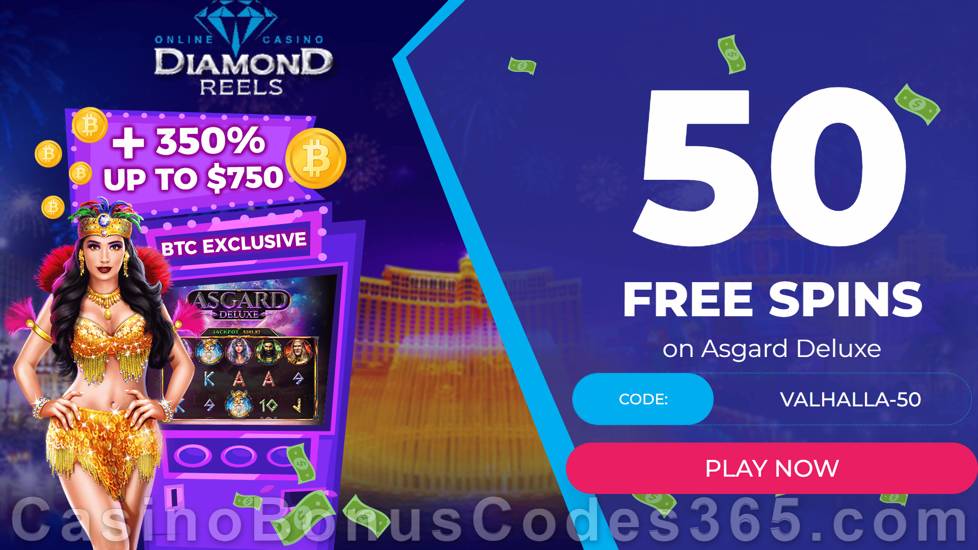 Diamond Reels Casino 50 FREE RTG Asgard Deluxe Spins No Deposit Sign Up Bonus