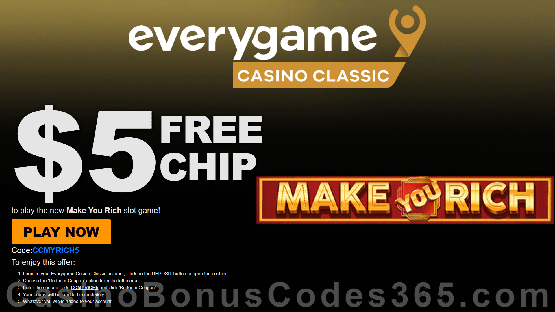 Everygame Casino Classic $5 FREE Chip on Dragon Gaming Make You Rich All Players No Deposit Gift Pack