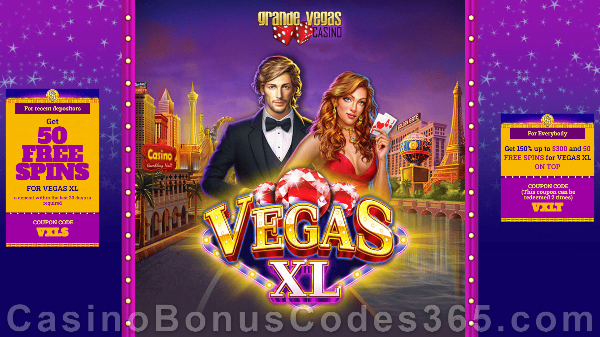 Grande Vegas Casino New RTG Game Vegas XL 150% up to $300 Bonus plus 150 FREE Spins Special Promotion