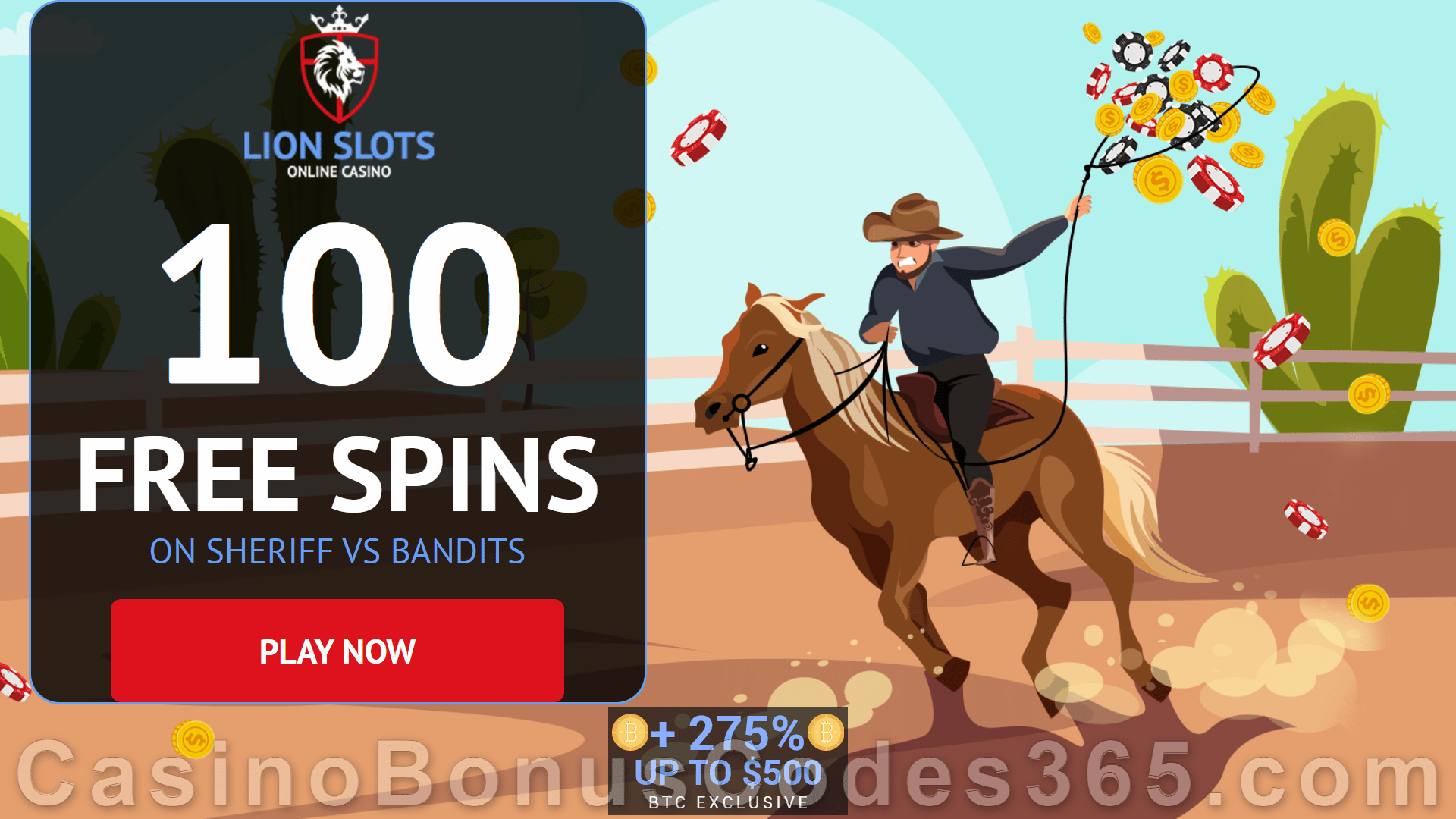 Lion Slots Exclusive 100 FREE Spins on Rival Sheriff vs. Bandits No Deposit Sign Up Offer